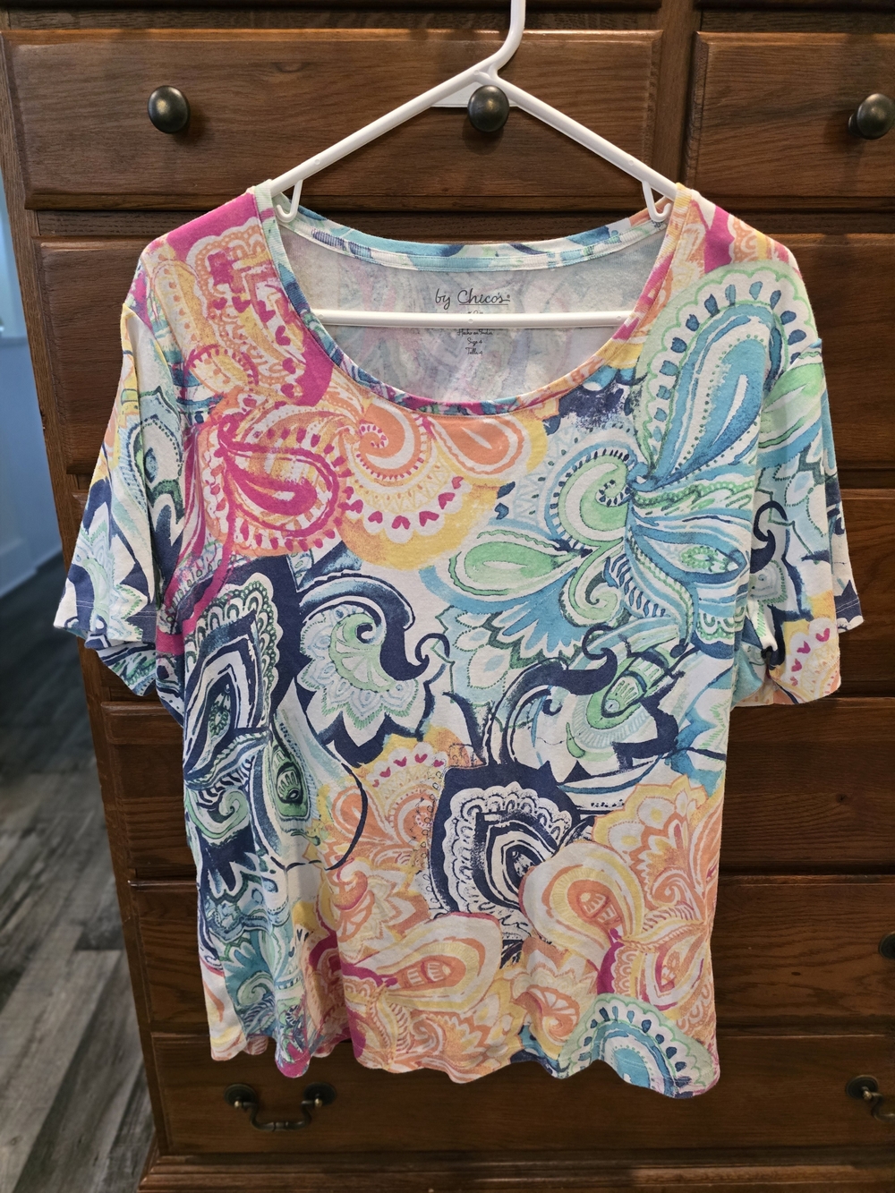 Chico's Multicolor Paisley Scoop Neck Women's Top, Size 4